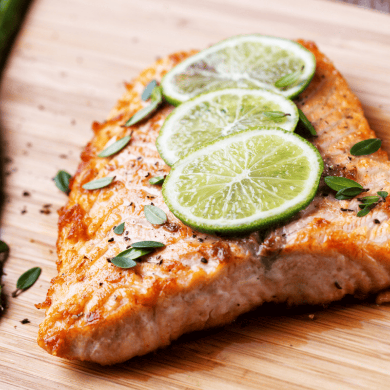 Chili-Lime — Chili-lime salmon flaked into tacos with avocado and cilantro
