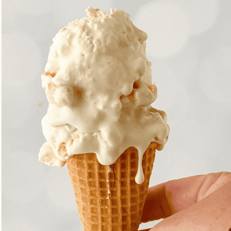 Homemade protein ice cream scooped from a Ninja Creami pint container