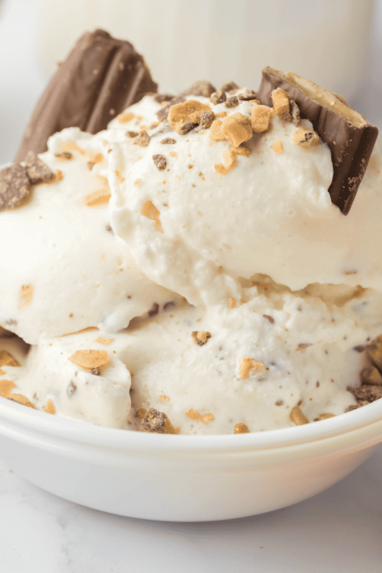  Ninja Creami protein ice cream topped with chocolate chips in a white bowl