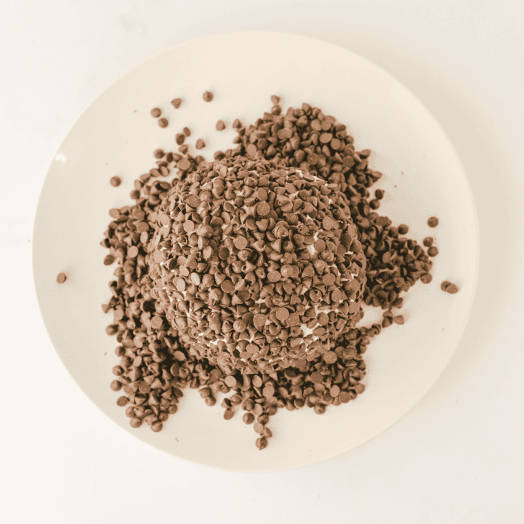 Mini chocolate chips folded into the cream cheese mixture with a rubber spatula