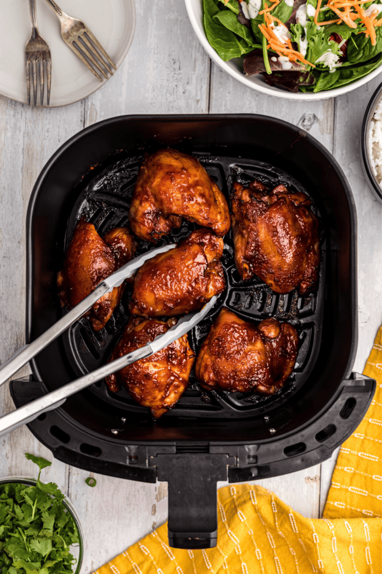 Air fryer baja chipotle chicken served with cilantro, lime, and rice