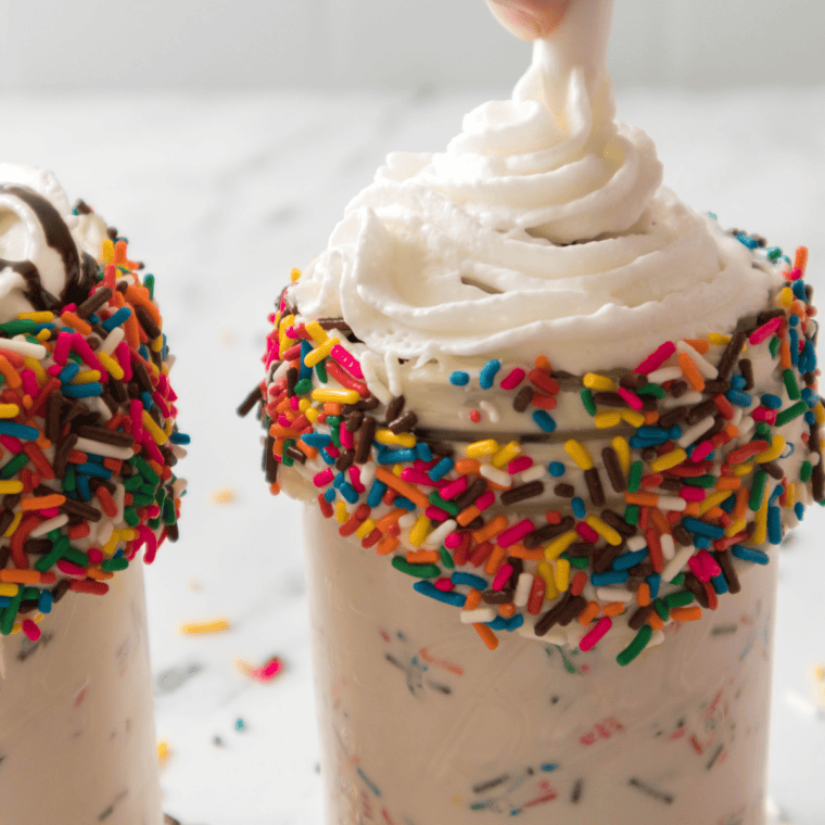 Overhead view of a creamy copycat Wendy's Vanilla Frosty in a glass cup