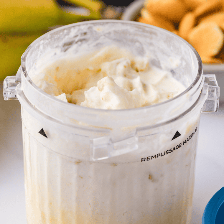 Greek yogurt base blended smooth and poured into a Ninja Creami pint