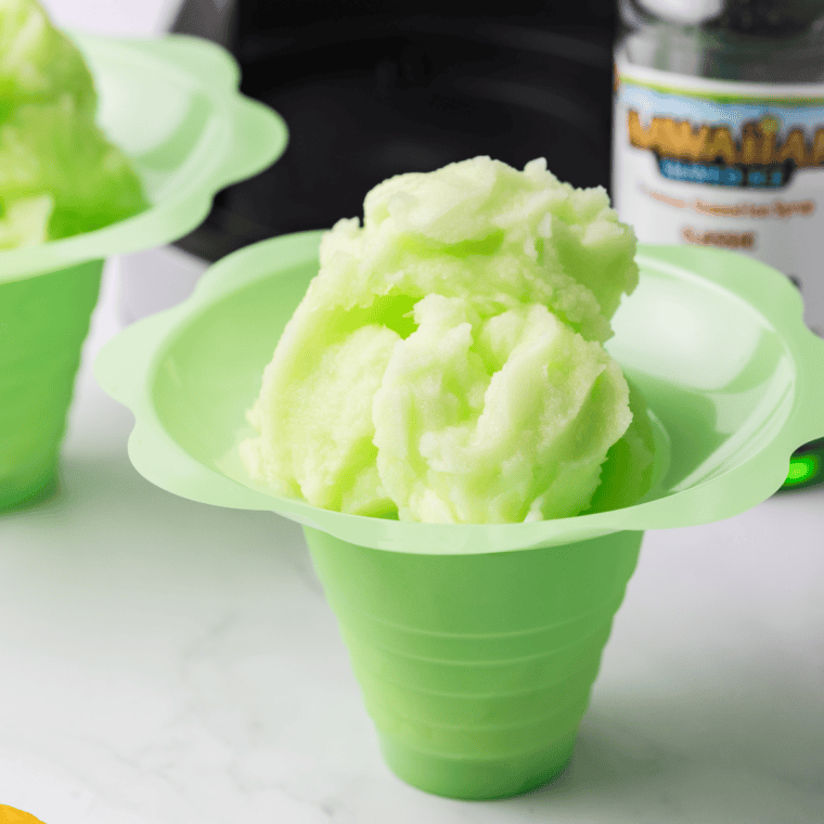 Bowl of lime Italian ice made in the Ninja Creami