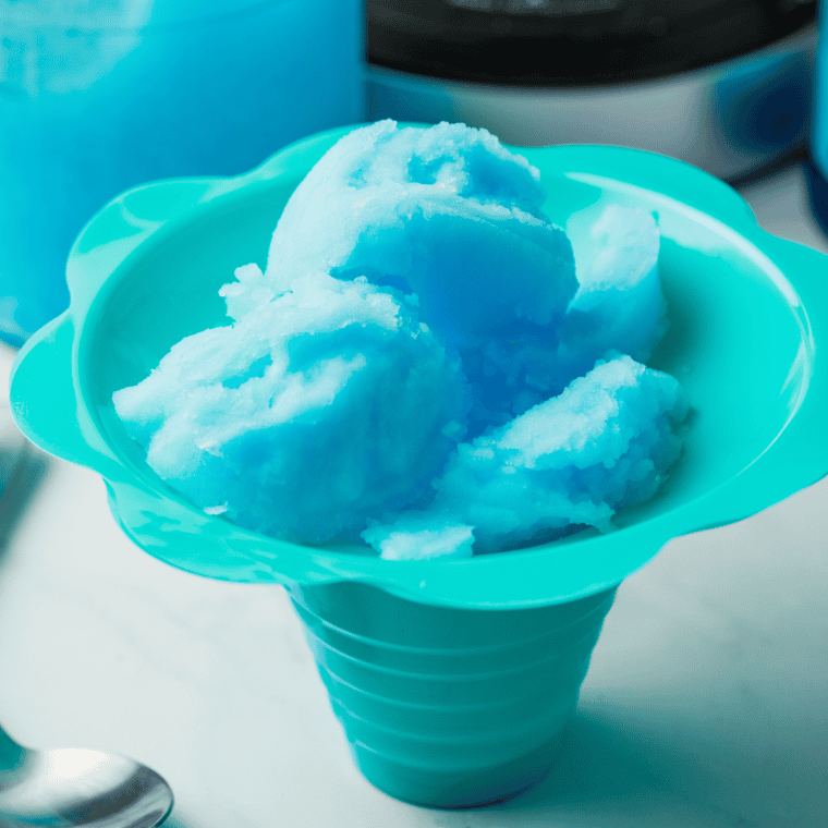 Bowl of blueberry Italian ice made in the Ninja Creami