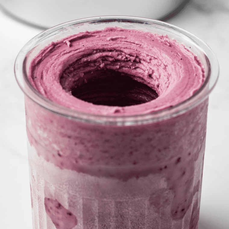 Blueberry frozen yogurt after re-spinning, smooth like soft serve in the pint