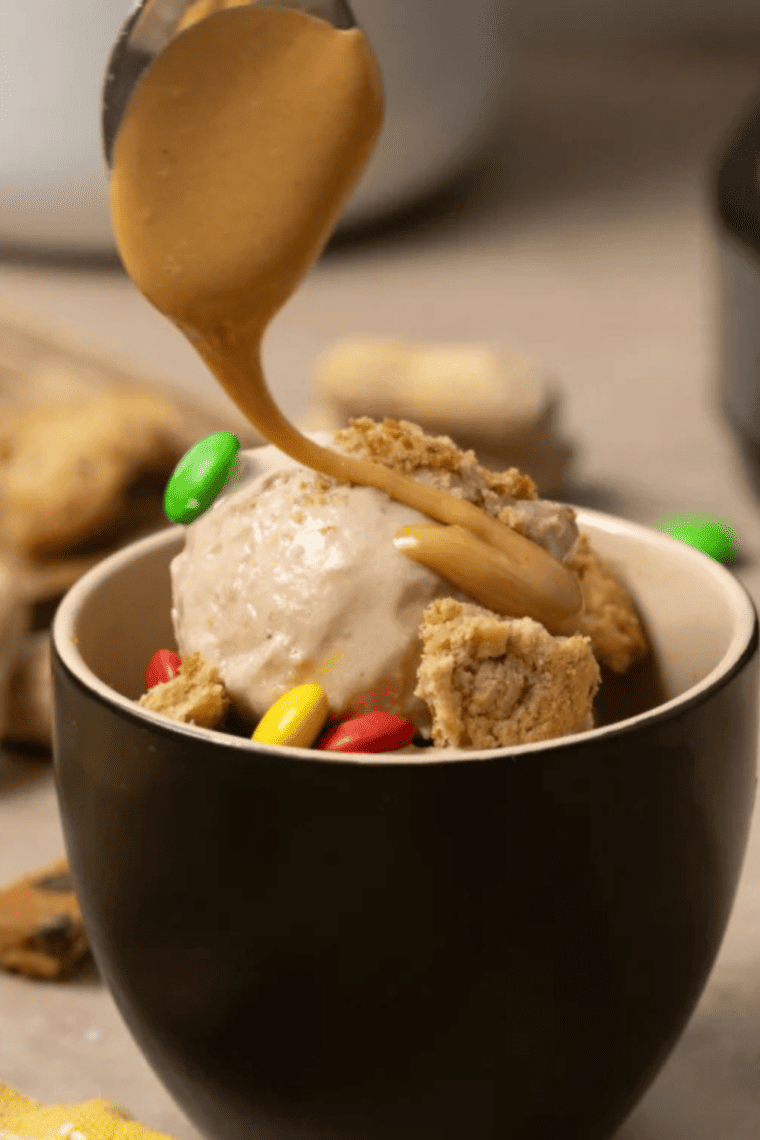 Bowl of homemade protein ice cream with a smooth, creamy texture
