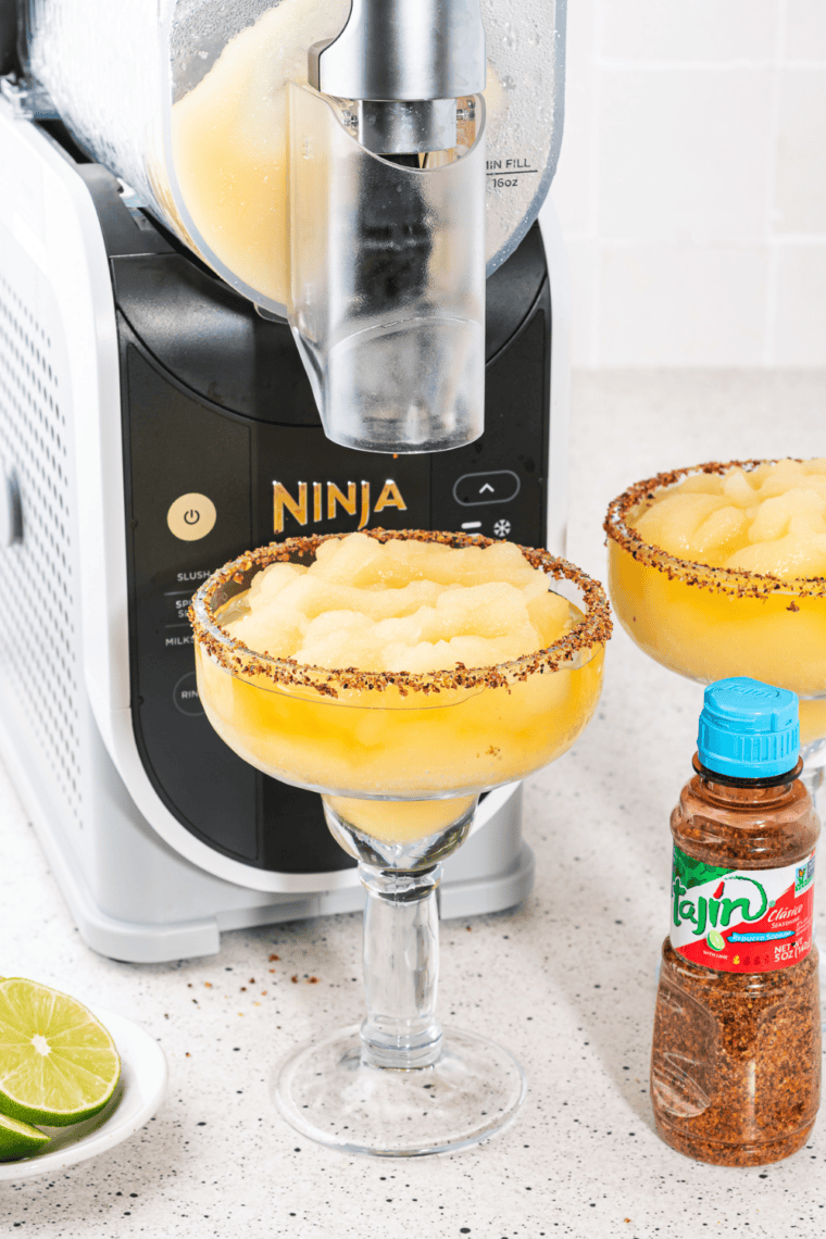 Ninja Slushi churning the margarita with slush forming along the vessel wall