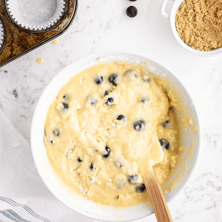 Thick lumpy muffin batter folded with a spatula, blueberries just stirred in
mammoth-muffins-step-5-batter.jpg