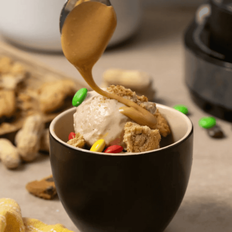Close-up of smooth sugar-free vanilla ice cream showing no ice crystals