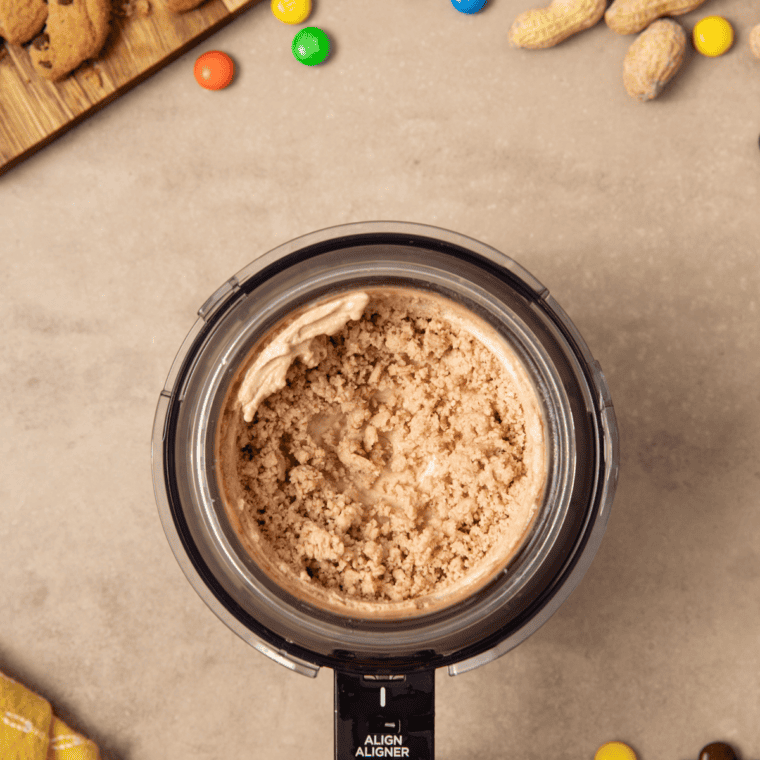 Crumbly powdery Ninja Creami ice cream in the pint after the first spin
