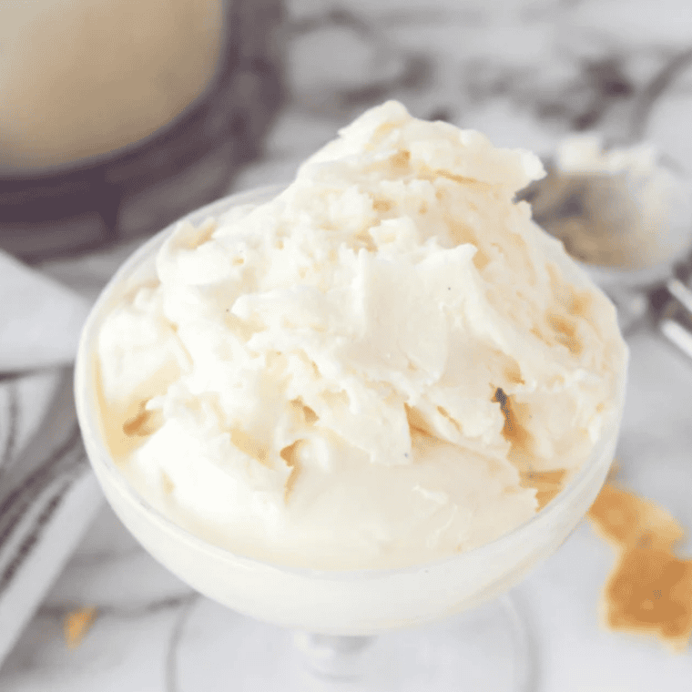 Small bowl of high-protein vanilla ice cream made in the Ninja Creami