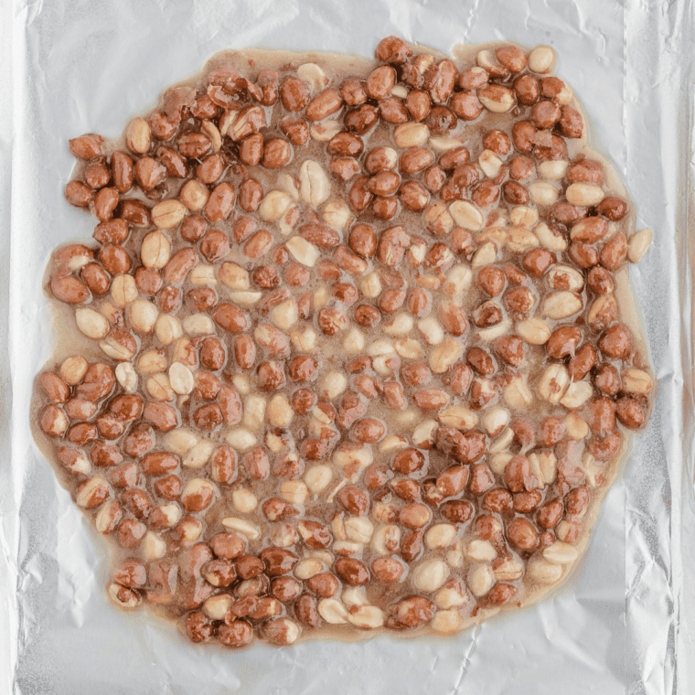 Praline mixture turning from glossy to dull while stirring with a wooden spoon