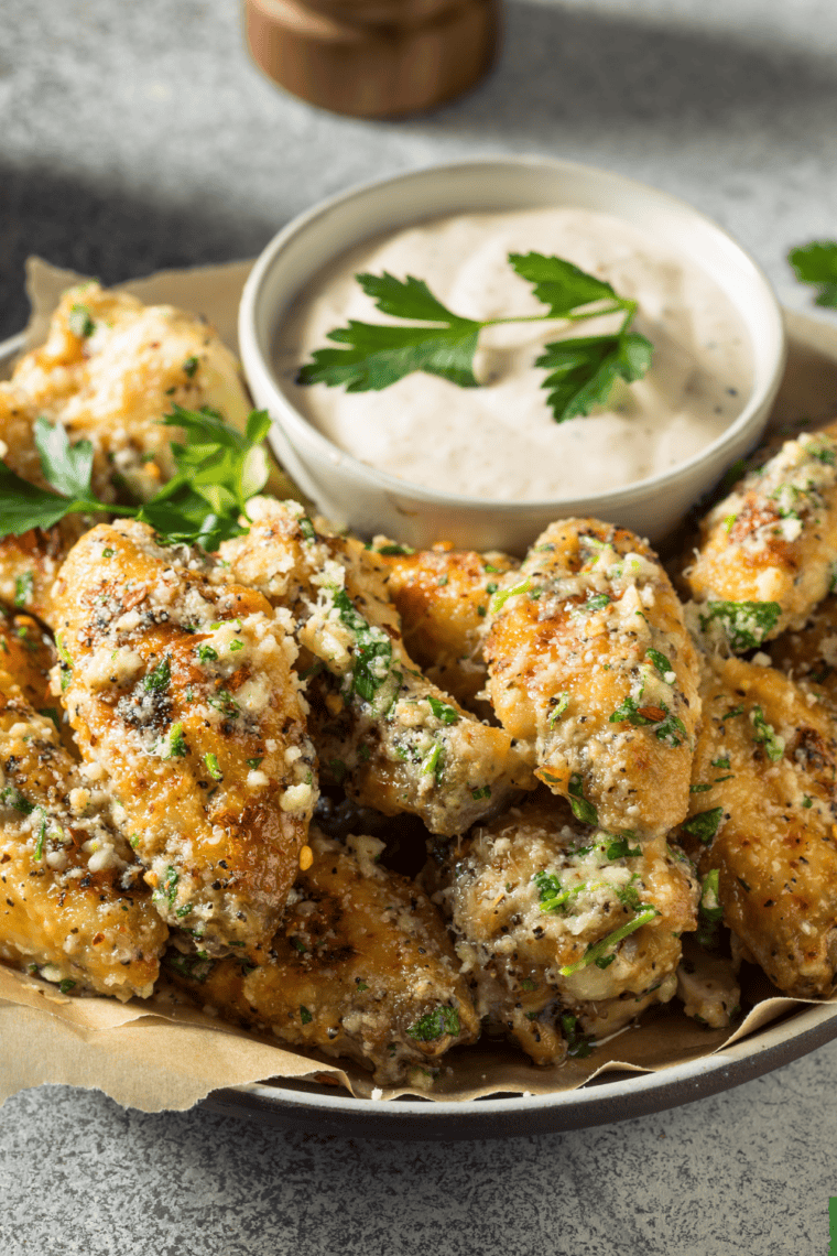 Copycat Wingstop garlic parmesan wings Pinterest pin with text overlay