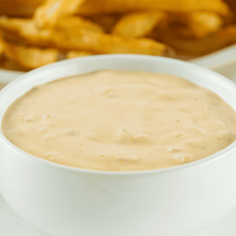 Bowl of homemade Denny's Diner Q sauce, a creamy smoky copycat burger sauce