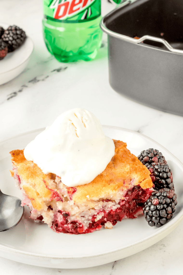 Blackberry cobbler baked in a cast-iron skillet, Barefoot Contessa style presentation