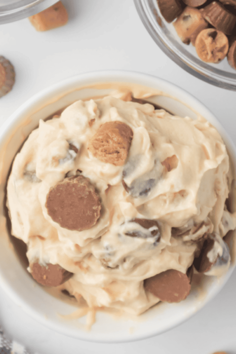 Finished Ninja Creami copycat Baskin Robbins Reese's Peanut Butter Cup ice cream scooped and ready to serve