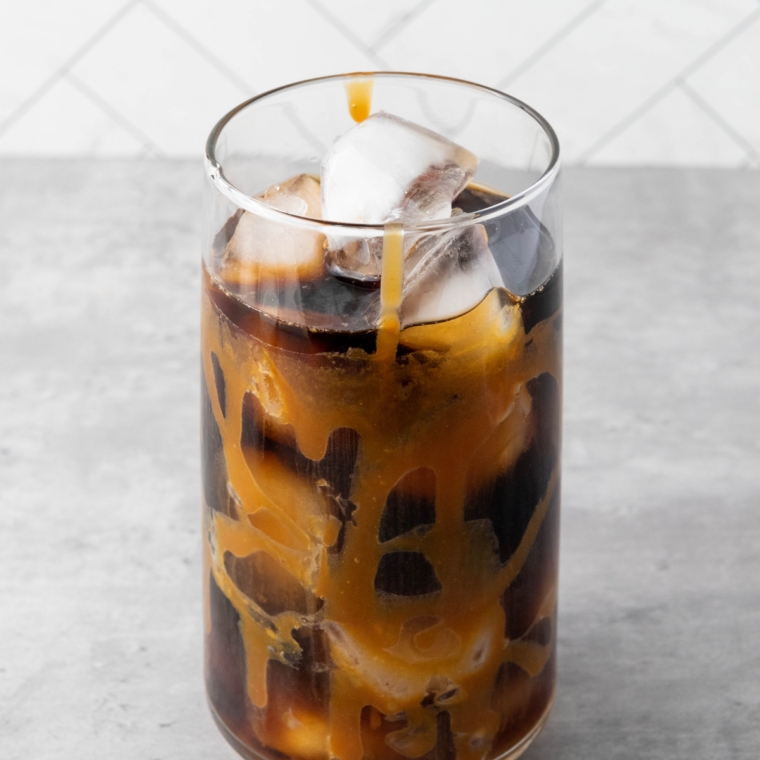 Original viral Buc-ee's iced coffee with chocolate, caramel, and vanilla creamer