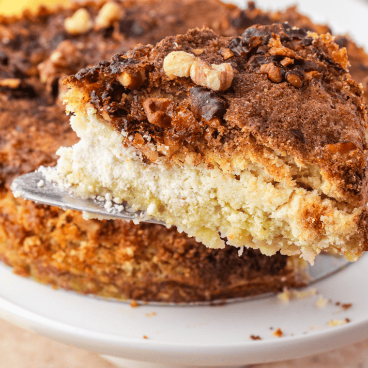Air fryer banana bread dump cake Pinterest pin with text overlay reading 3-ingredient air fryer dessert