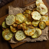 Copycat Buc-ee's Beaver Chips, thick-cut golden air fryer potato chips piled in a red checkered basket