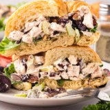 Scoop of Cranberry Kelli chicken salad with dried cranberries and slivered almonds