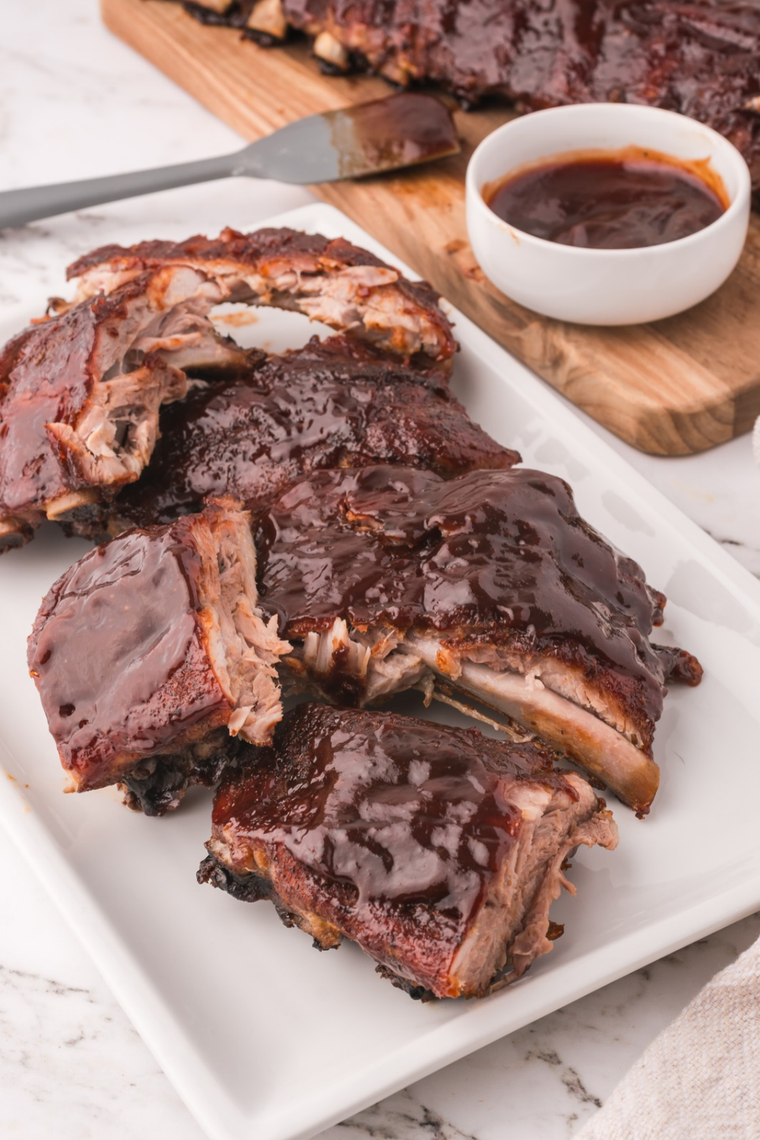 Sticky sweet and tangy Kansas City BBQ sauce brushed over baby back ribs
